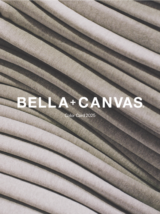 BELLA+CANVAS COLOR CARD showcasing fabric color swatches for 2025 collection