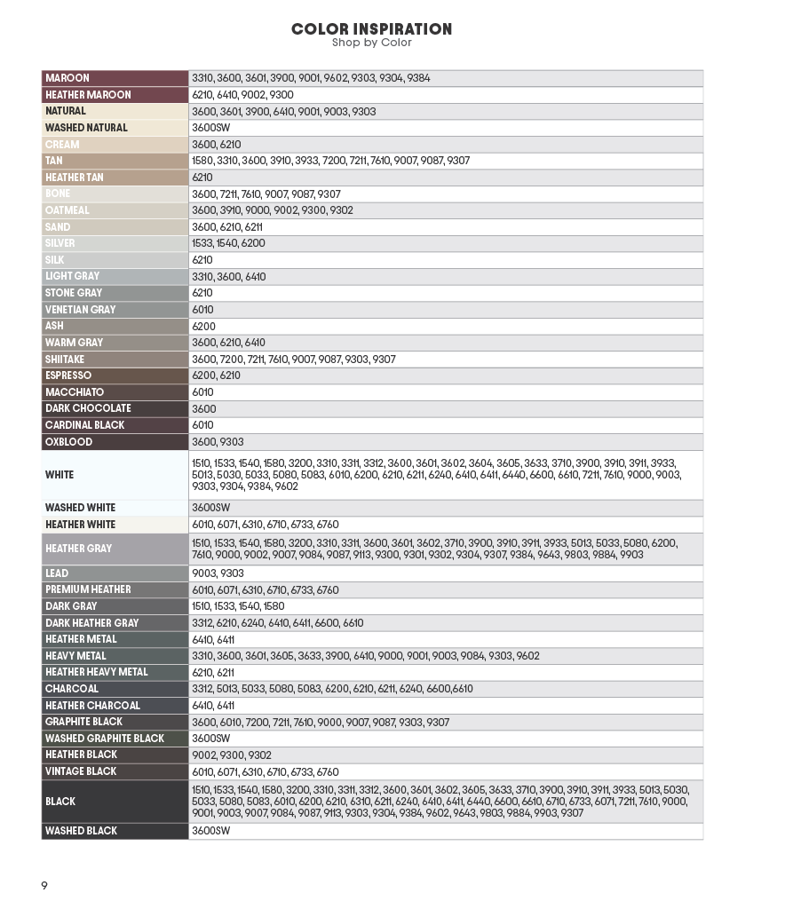 NEXT LEVEL APPAREL COLOR CARD