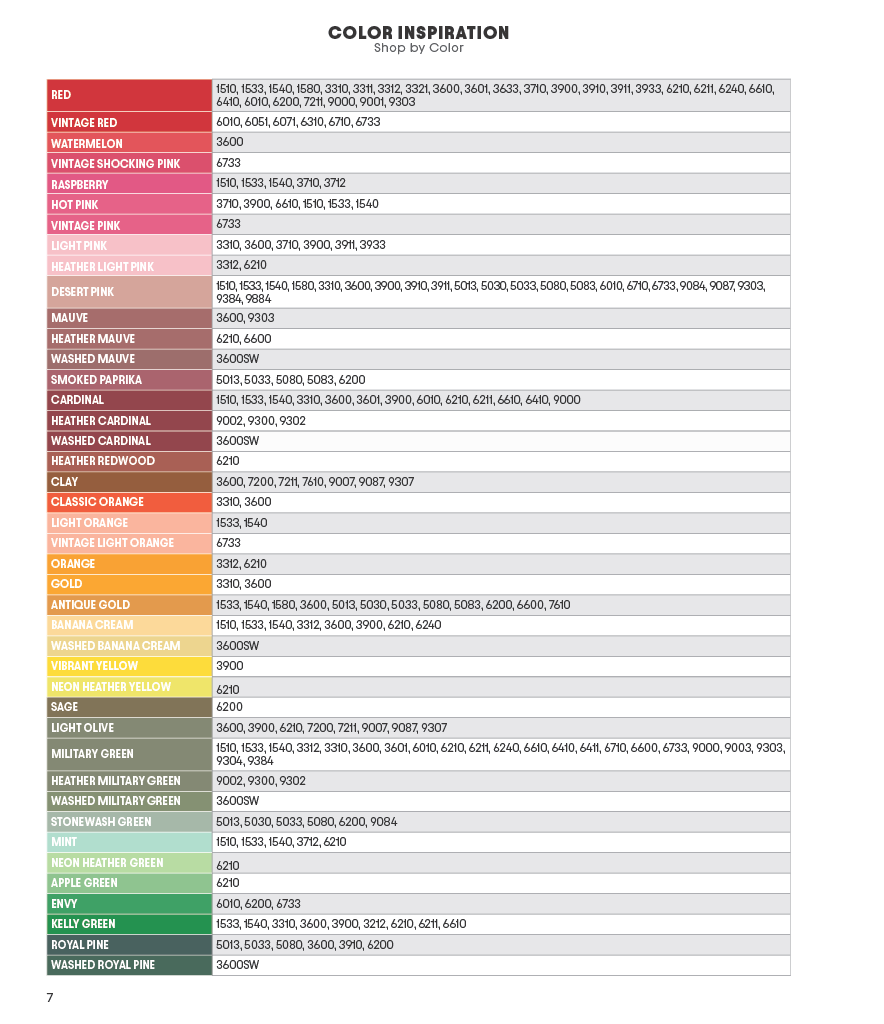 NEXT LEVEL APPAREL COLOR CARD