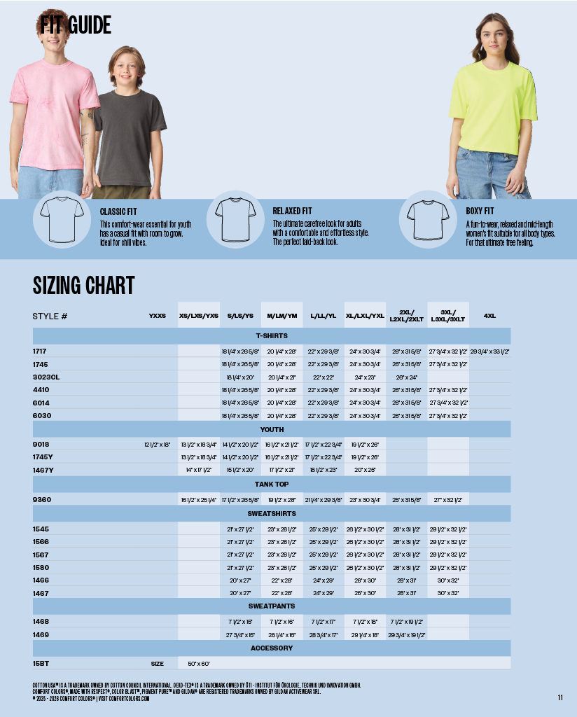 Comfort Colors Sizing Chart