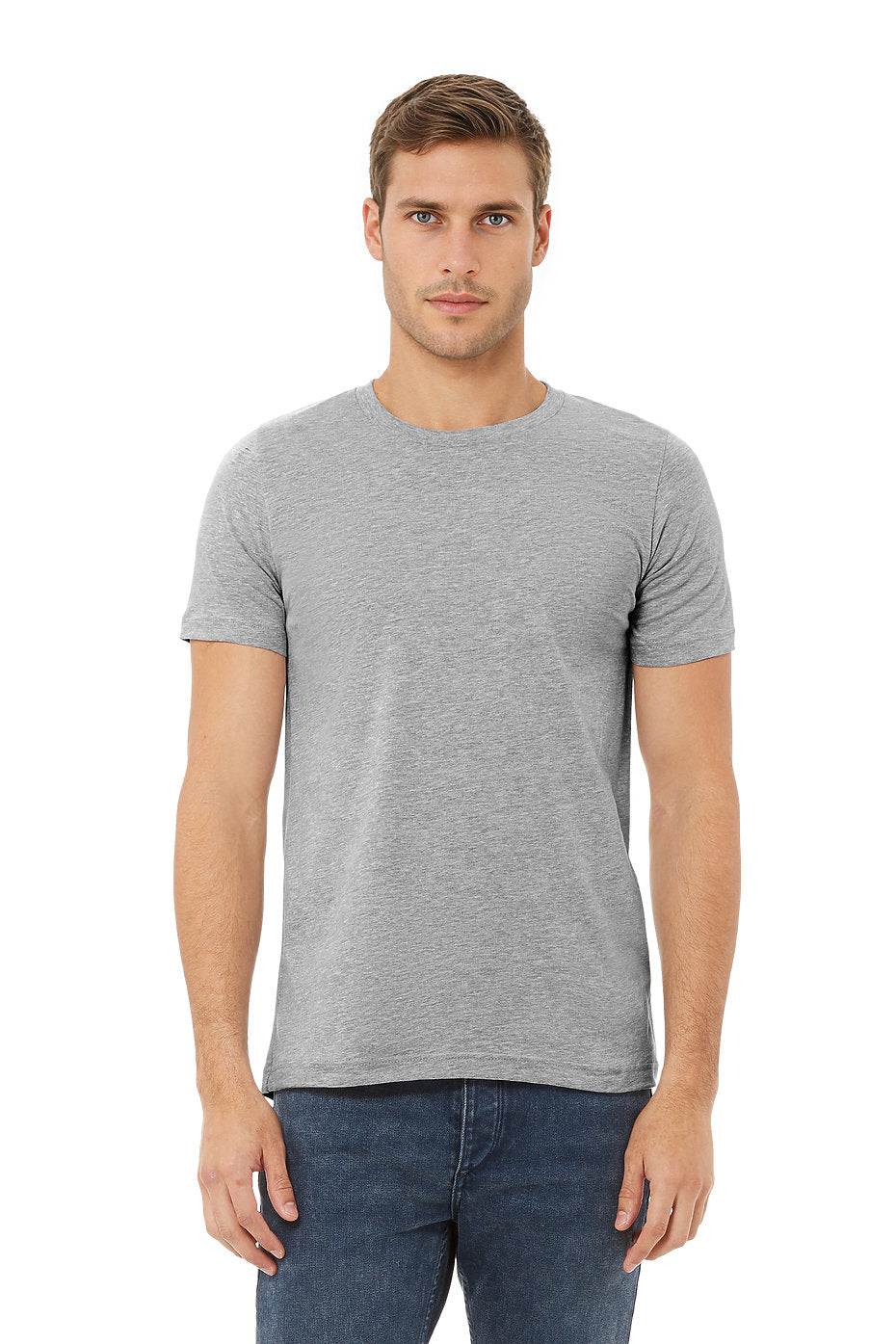 Unisex Heather CVC short sleeve crew neck t-shirt in heather gray, fitted style by Bella+Canvas