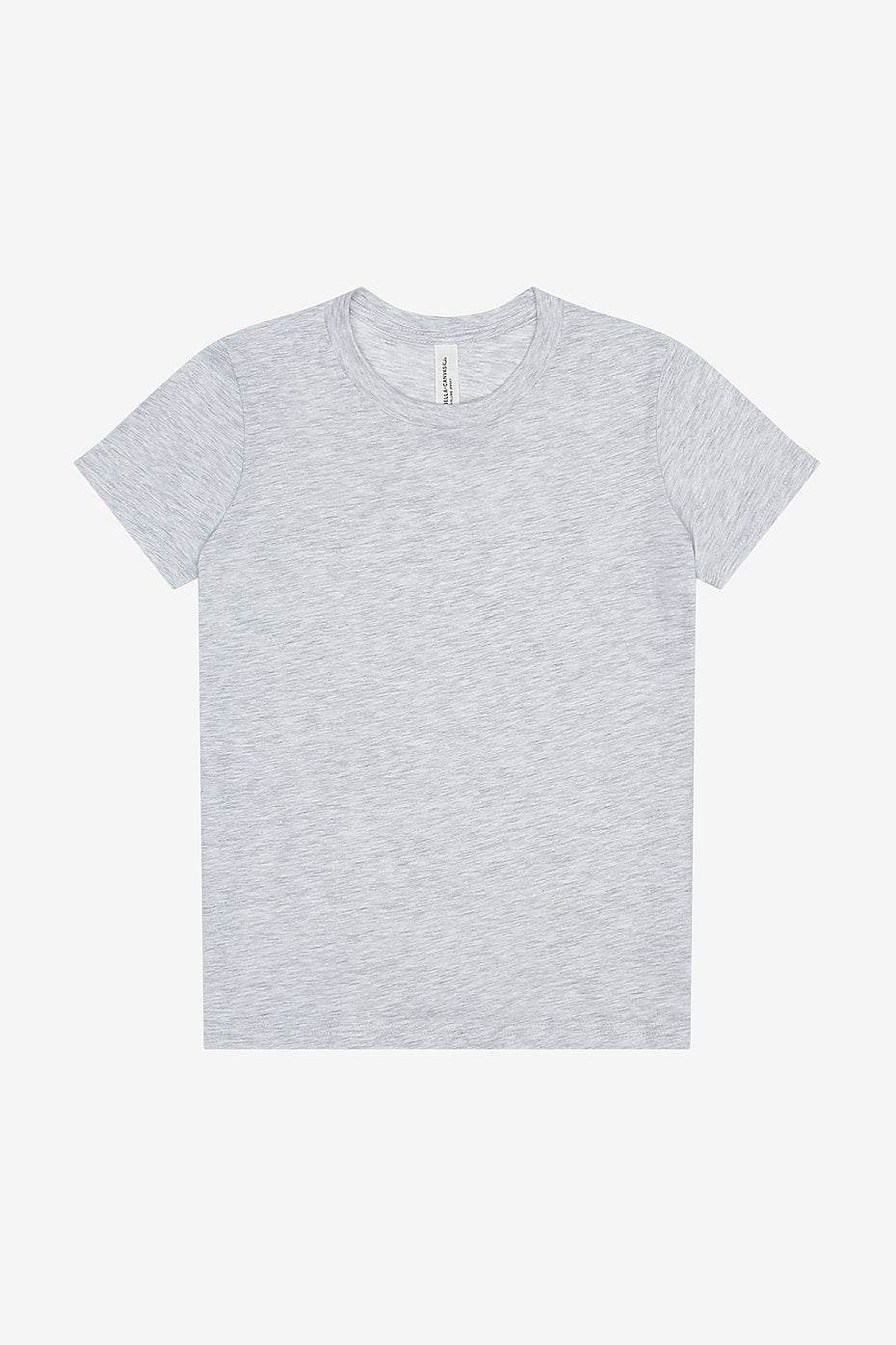 Youth Jersey Short Sleeve Tee in ash grey by Bella+Canvas for kids, made of soft Airlume cotton with classic fit and crew neck.