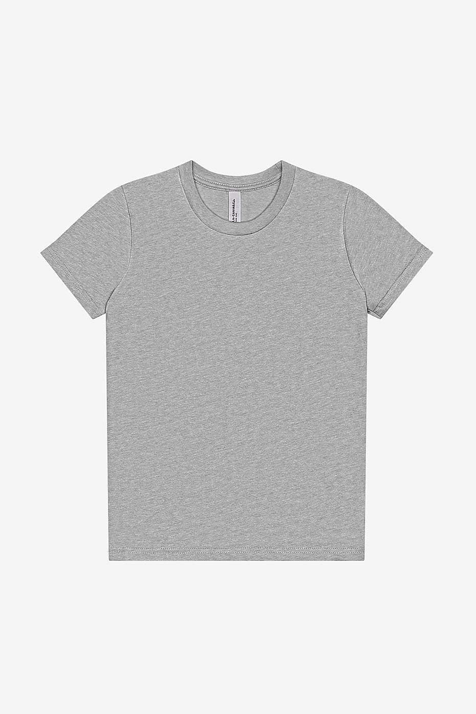 Youth Heather CVC short sleeve tee in gray, crew neck, cotton-poly blend, unisex fit by Bella+Canvas
