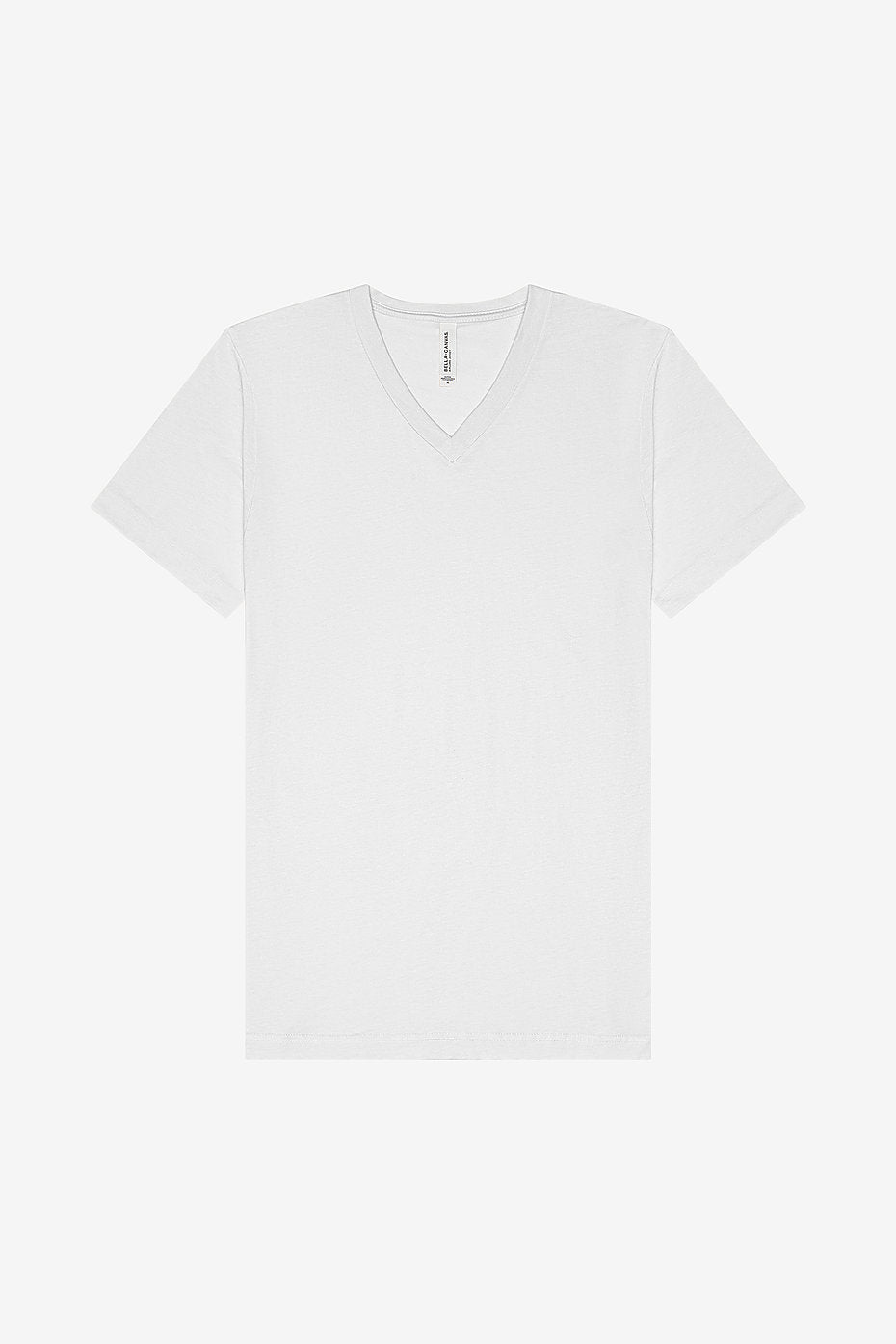 Unisex Jersey Short Sleeve V-Neck Tee in white, combed cotton, retail fit, Bella+Canvas 3005