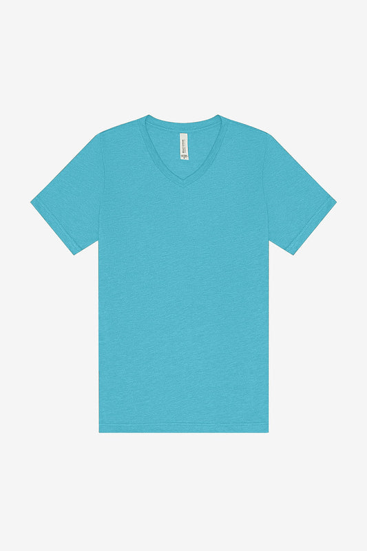 Unisex Triblend short sleeve V-neck tee in blue with modern fit and soft tri-blend fabric