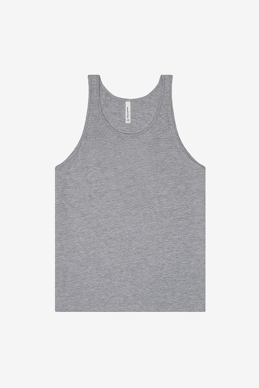 Unisex Heather CVC Tank in heather gray with modern fit and side seams for versatile comfort and style