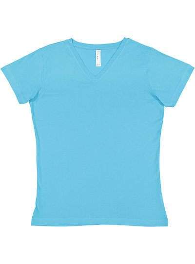Women's V-neck fine jersey tee in blue, semi-fitted with contoured styling