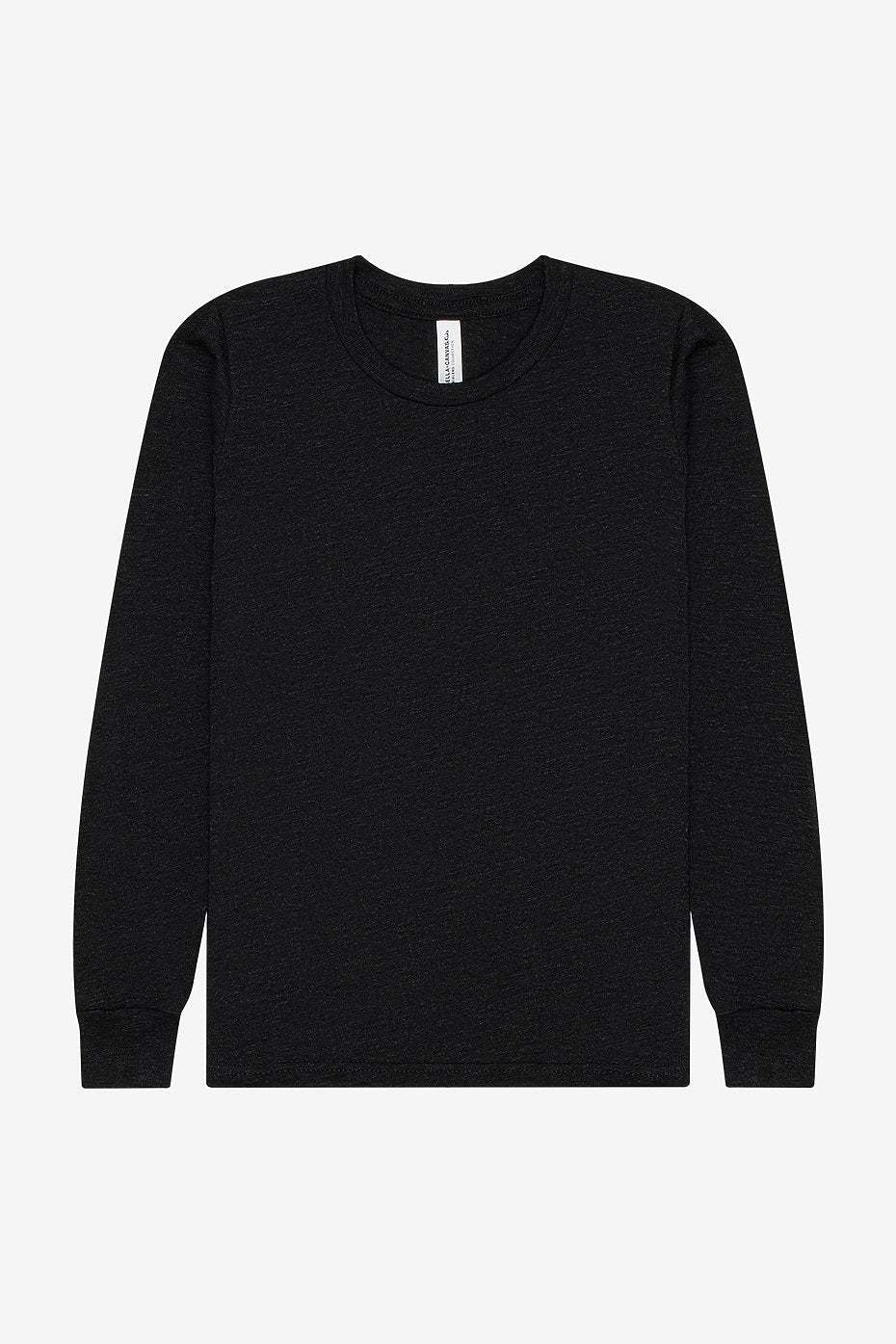 Youth Triblend Long Sleeve Tee in black with modern fit and ribbed cuffs for kids