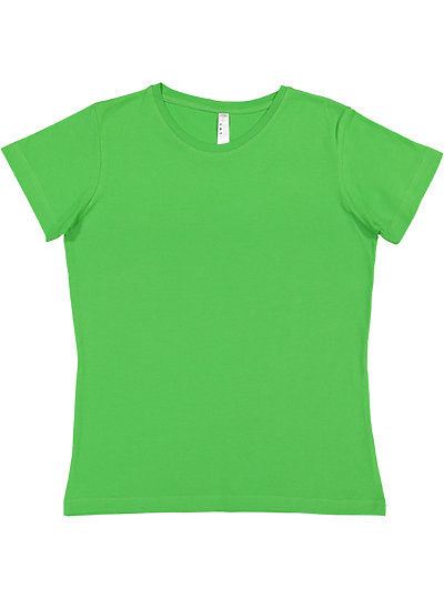 Women's fine jersey tee in bright green, short sleeve, crew neck, contoured fit for women