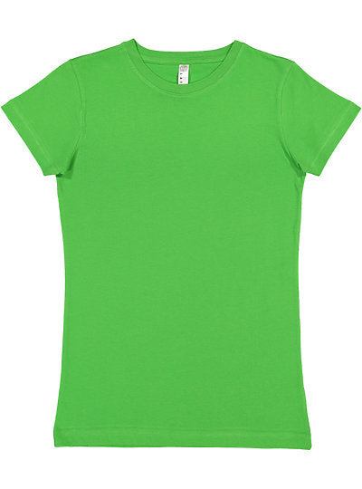 Women's fitted fine jersey tee in green with crew neck and short sleeves
