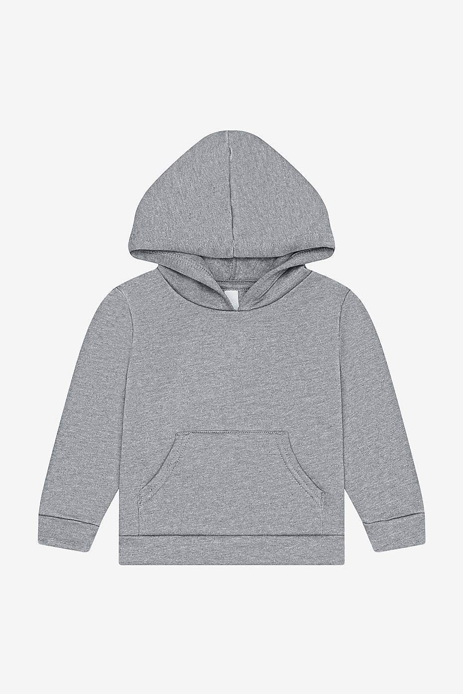 Toddler sponge fleece pullover hoodie in athletic heather with kangaroo pocket and ribbed trim