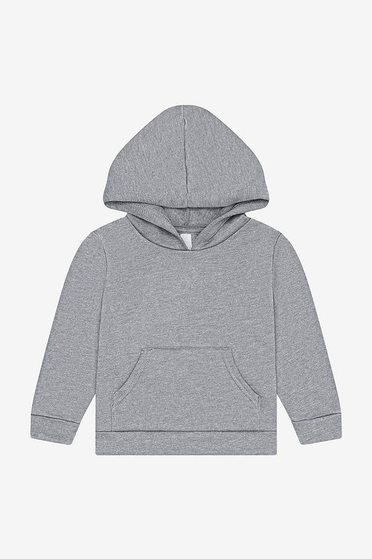 Toddler sponge fleece pullover hoodie in athletic heather with kangaroo pocket and ribbed trim
