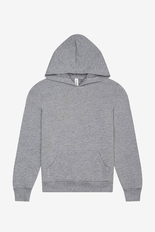 Youth Sponge Fleece Pullover Hoodie in athletic heather with kangaroo pocket and ribbed trim for kids