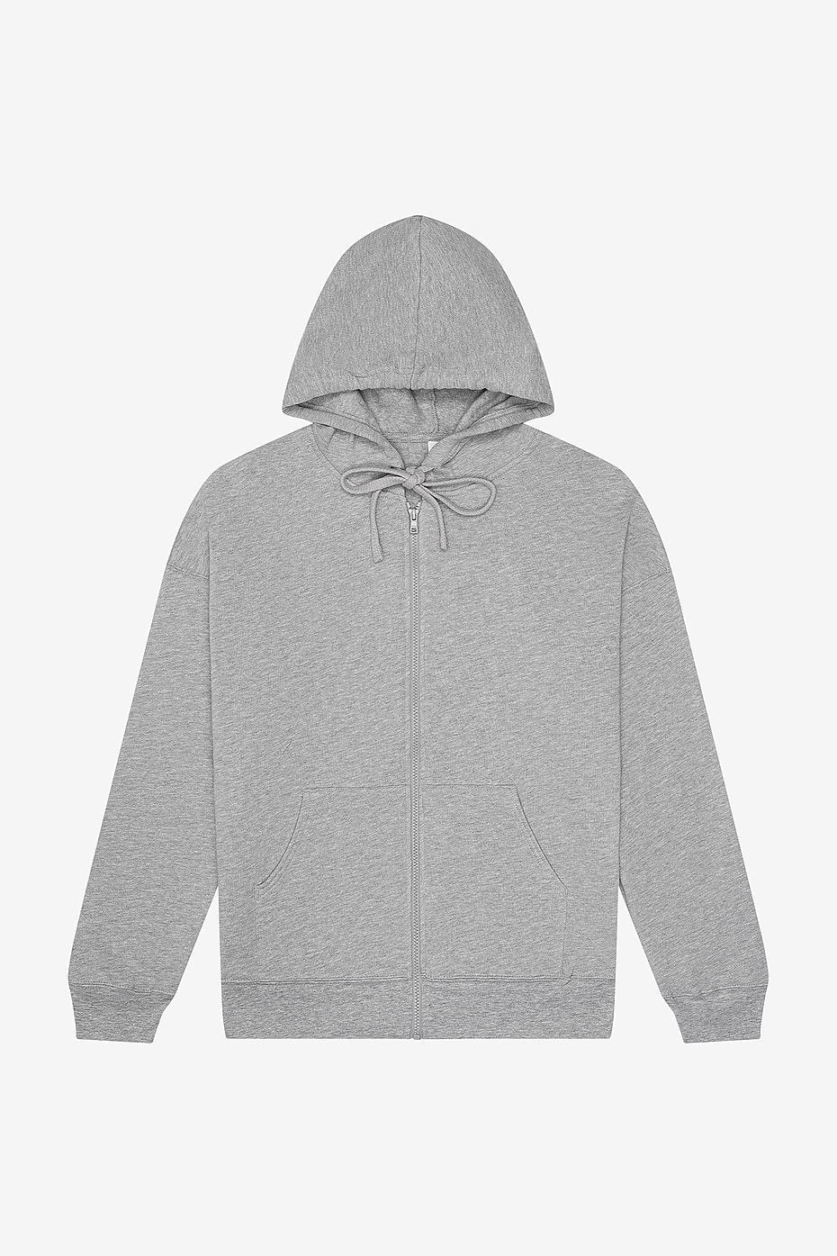 Unisex sponge fleece full zip hoodie in athletic heather gray with kangaroo pocket and drawstring hood