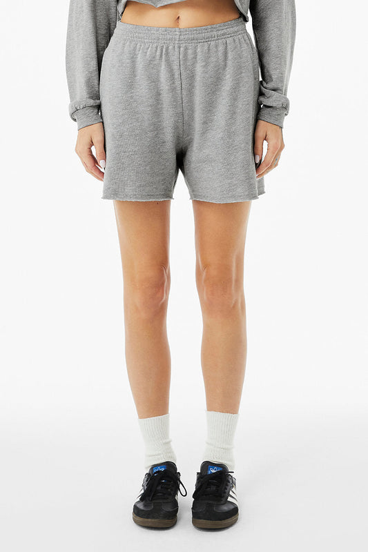 Women's cutoff sweatshort gray with raw hem and side pockets in relaxed fit