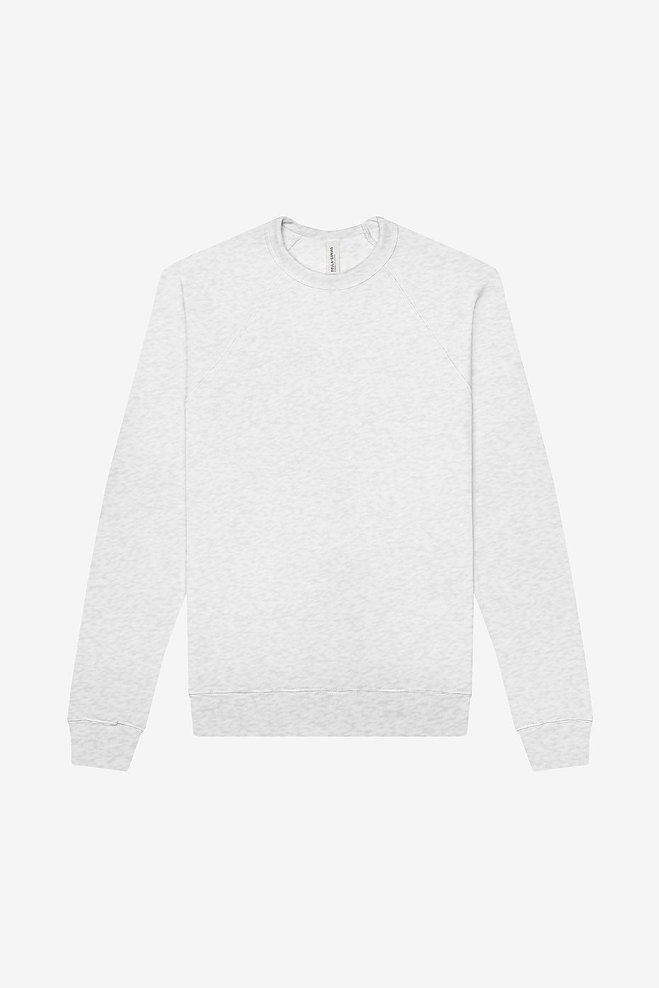 Unisex Sponge Fleece raglan sweatshirt in light grey with crew neck and ribbed cuffs.