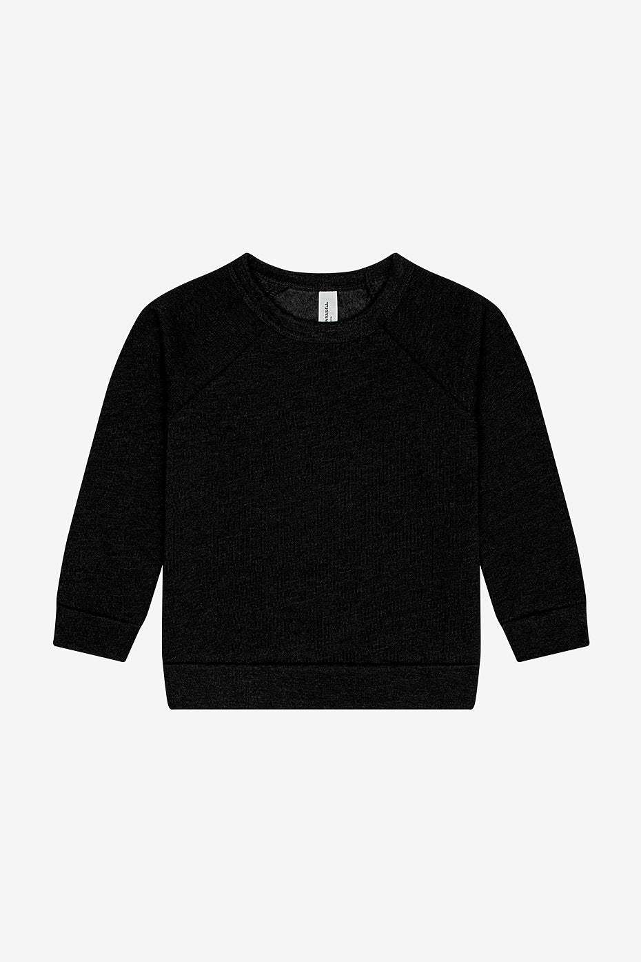 Black toddler sponge fleece raglan sweatshirt with crew neck and ribbed cuffs