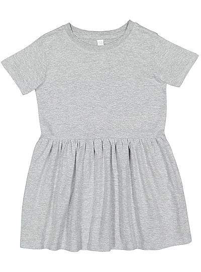 Toddler fine jersey dress in gray combed cotton with short sleeves and gathered skirt