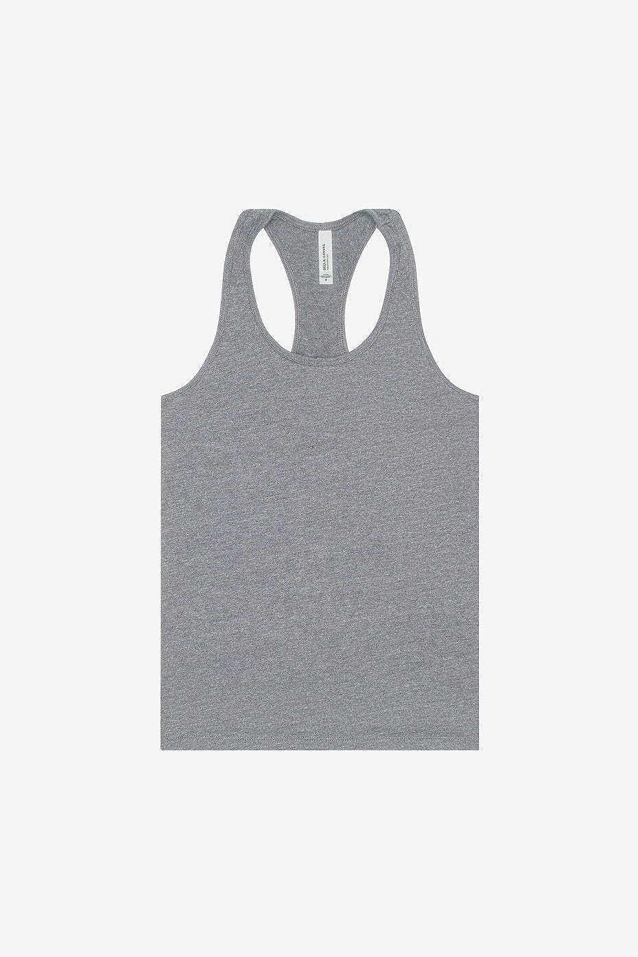 Women's grey jersey racerback tank top made from Airlume combed cotton with relaxed fit and tear-away label