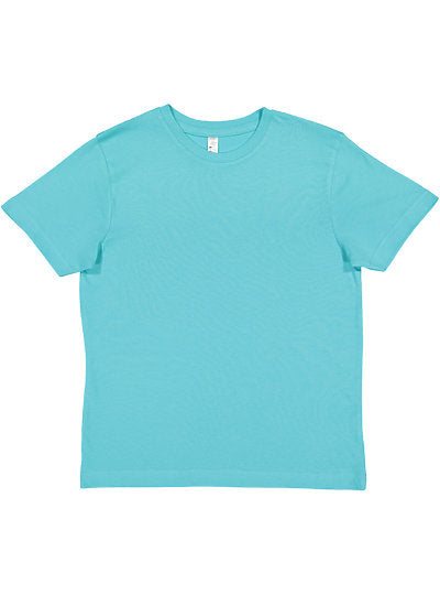 Youth Fine Jersey Tee in Caribbean blue, soft unisex kids' crew neck t-shirt