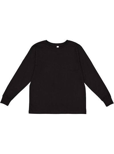 Youth Long Sleeve black fine jersey tee with ribbed collar and cuffs