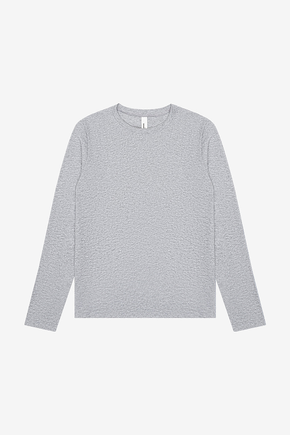 Women's grey jersey long sleeve tee with crew neck and semi-relaxed fit by Bella+Canvas
