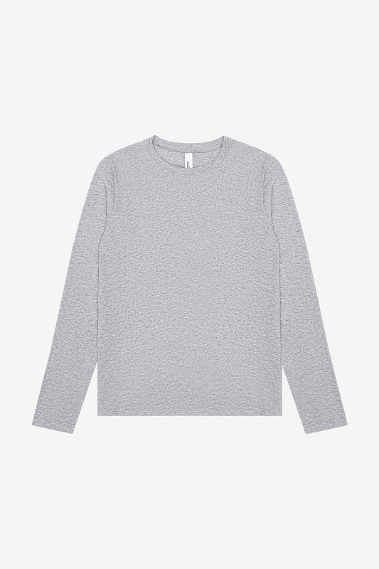 Women's grey jersey long sleeve tee with crew neck and semi-relaxed fit by Bella+Canvas