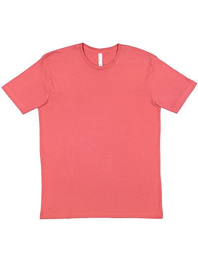 Unisex Fine Jersey Tee in passionfruit color with soft cotton fabric and classic crew neck design