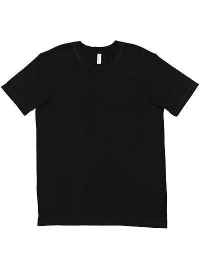 Black unisex bamboo tee made from 70% viscose bamboo and 30% organic cotton with rib collar and side vents