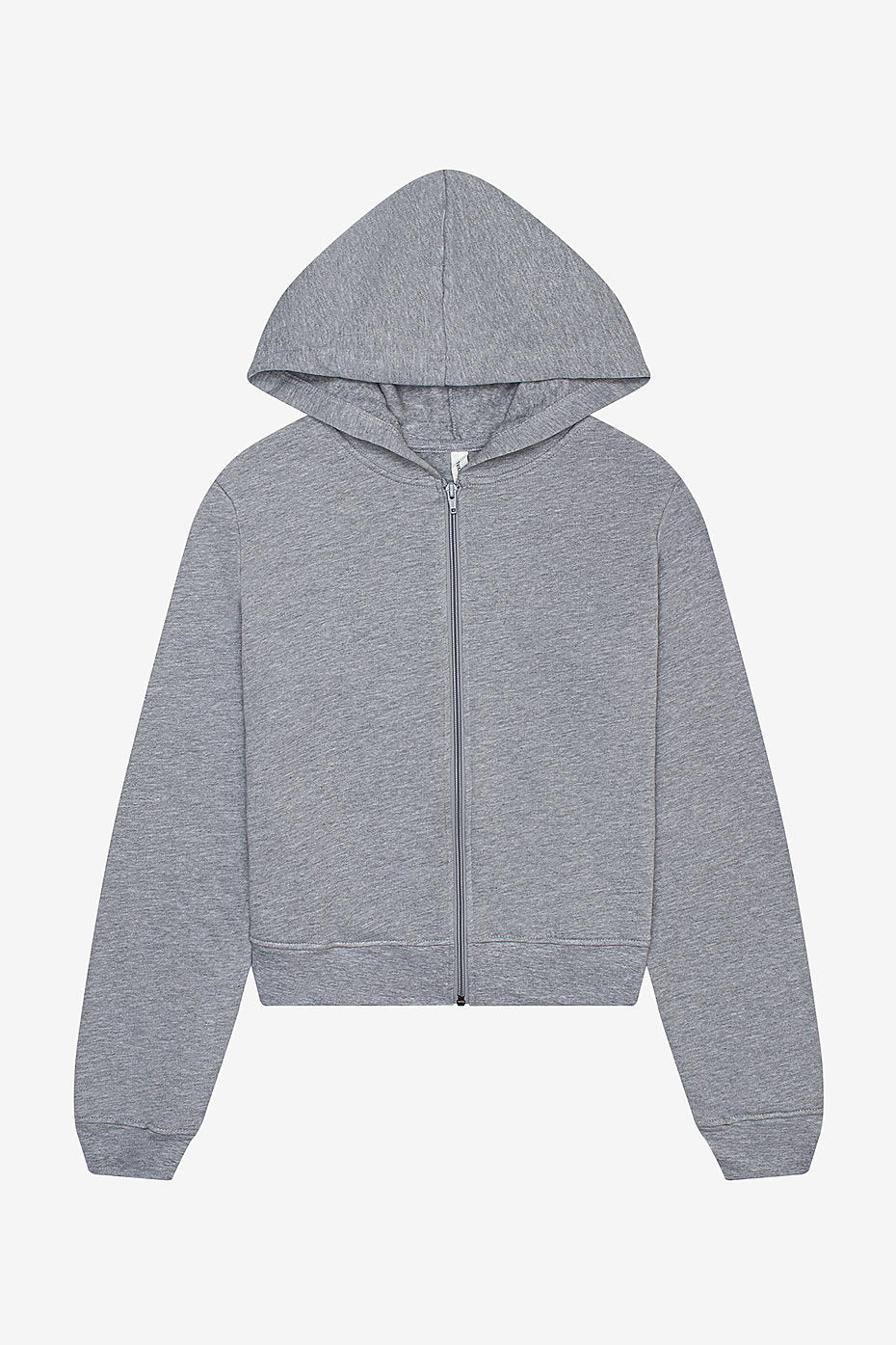 Women's full zip hoodie in gray mid-length fleece with hood and full zipper