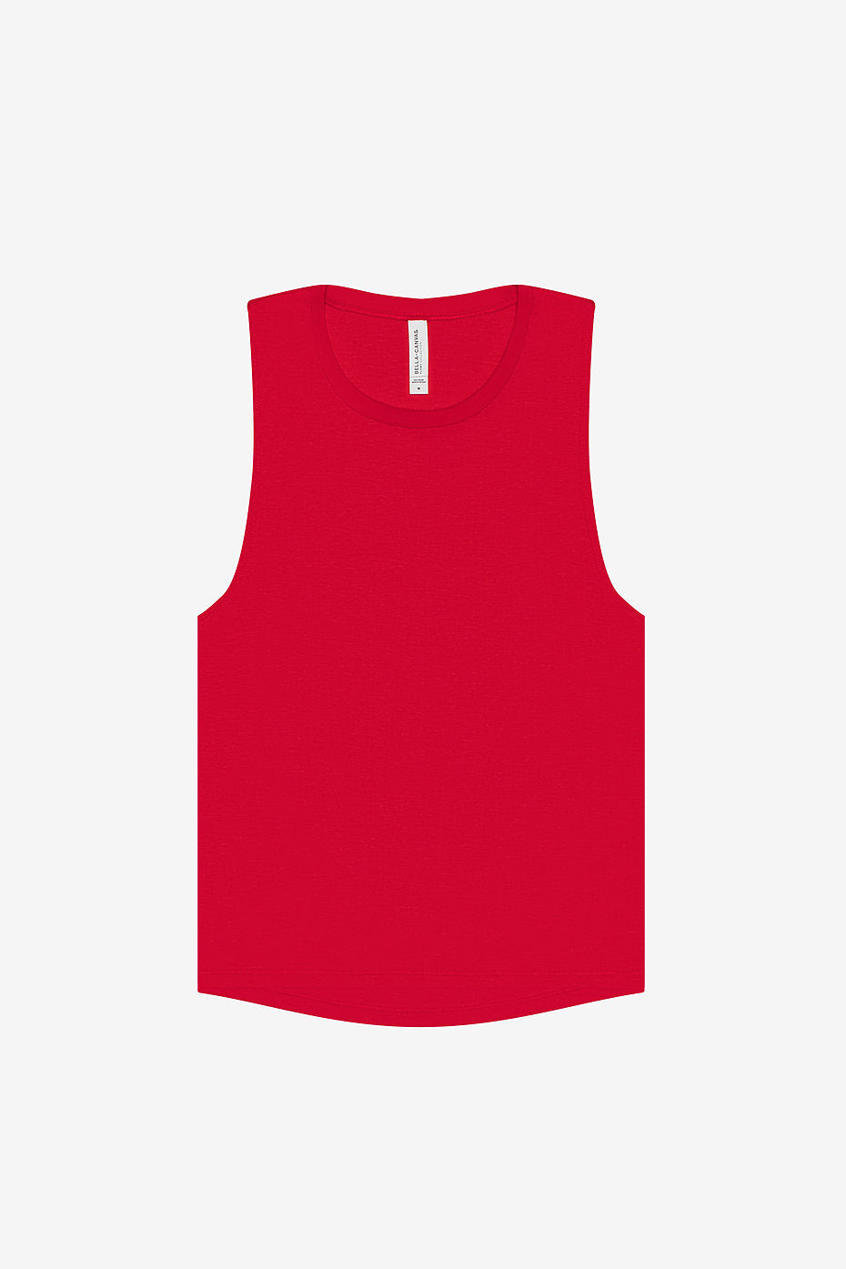 Womens red flowy scoop muscle tank top with relaxed fit and curved hem